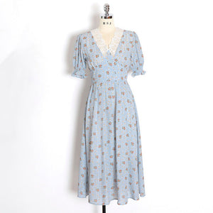 Floral Vintage Lace Cottage Dress-Kawaii Dream