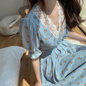 Floral Vintage Lace Cottage Dress-Kawaii Dream