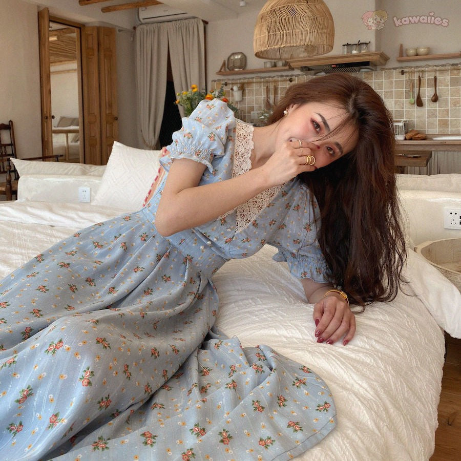 Floral Vintage Lace Cottage Dress-Kawaii Dream