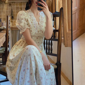 Floral Vintage Lace Cottage Dress-Kawaii Dream