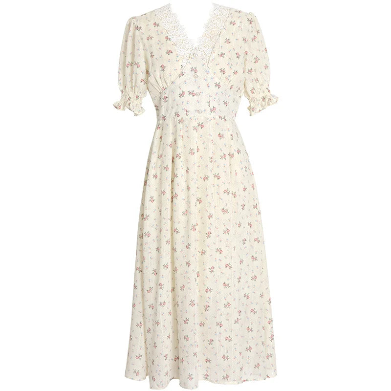 Floral Vintage Lace Cottage Dress-Kawaii Dream
