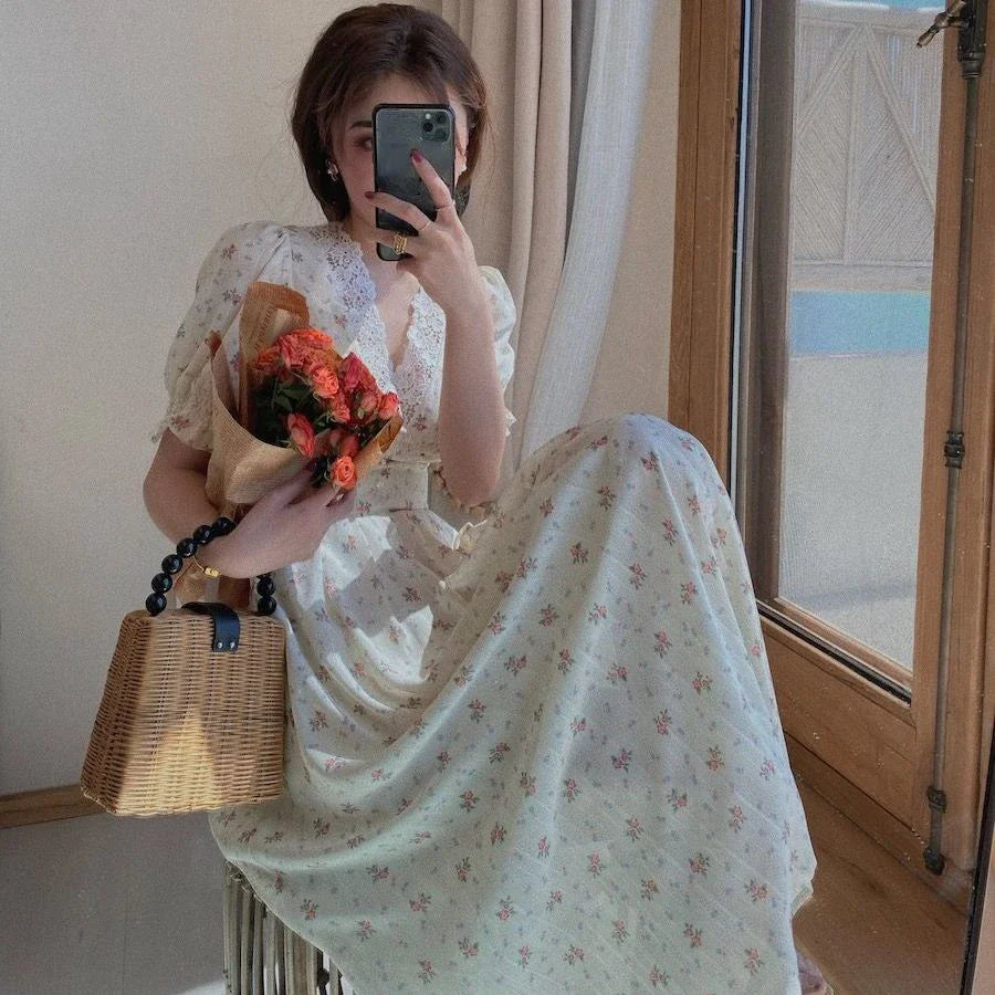 Floral Vintage Lace Cottage Dress-Kawaii Dream