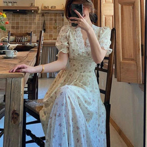 Floral Vintage Lace Cottage Dress-Kawaii Dream