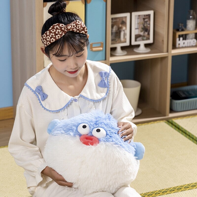Fluffy Blue Pink Puffer Fish Plushie-Kawaii Dream