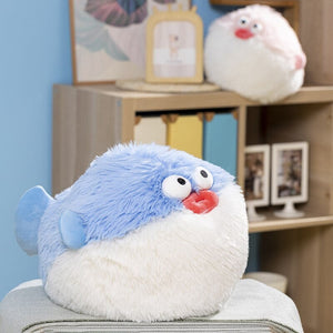 Fluffy Blue Pink Puffer Fish Plushie-Kawaii Dream