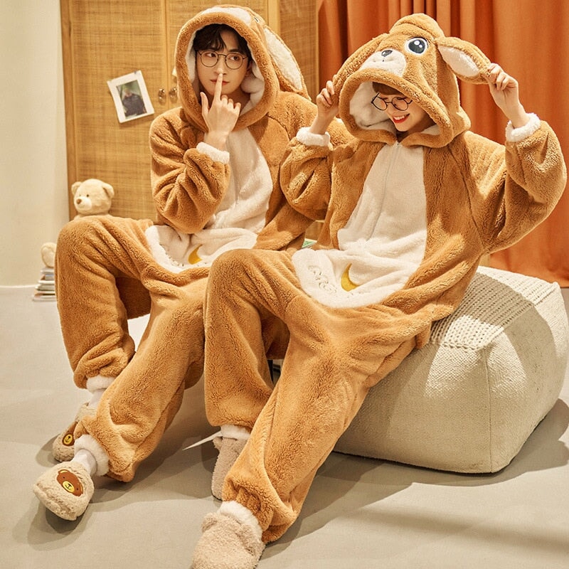 Fluffy Brown Bunny Adults Pyjama 1-Piece Set-Kawaii Dream