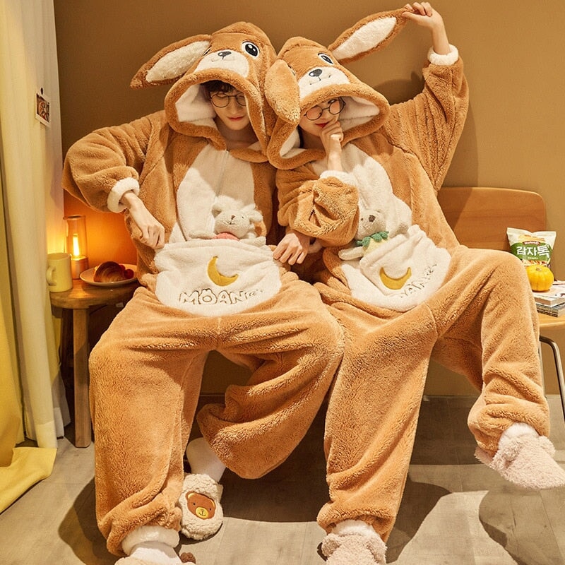 Fluffy Brown Bunny Adults Pyjama 1-Piece Set-Kawaii Dream