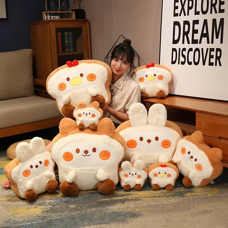 Fluffy Bunny Dog Chicken Toastie Bread Plushie-Kawaii Dream