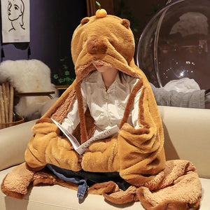 Fluffy Capybara Cloak Hooded Blanket Cape-Kawaii Dream