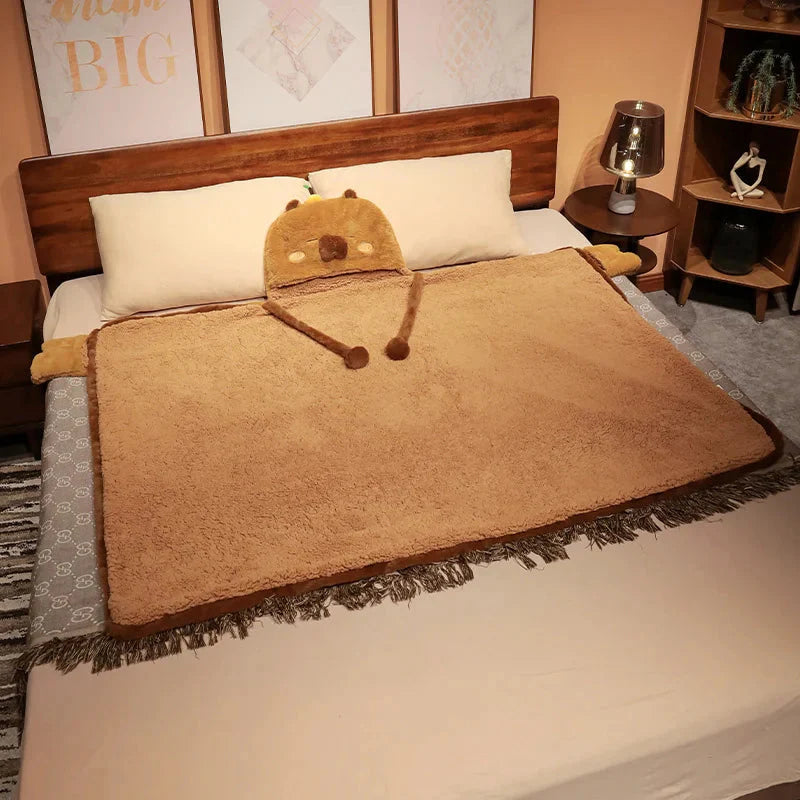 Fluffy Capybara Cloak Hooded Blanket Cape-Kawaii Dream