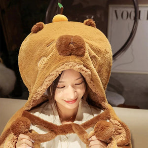 Fluffy Capybara Cloak Hooded Blanket Cape-Kawaii Dream