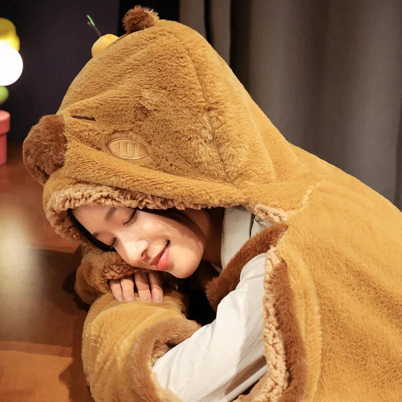 Fluffy Capybara Cloak Hooded Blanket Cape-Kawaii Dream
