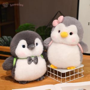 Fluffy Gray Penguin Plushie with Turtle Backpack-Kawaii Dream