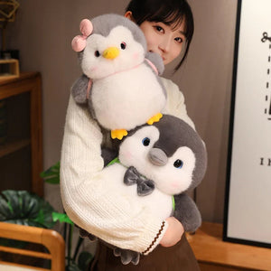 Fluffy Gray Penguin Plushie with Turtle Backpack-Kawaii Dream