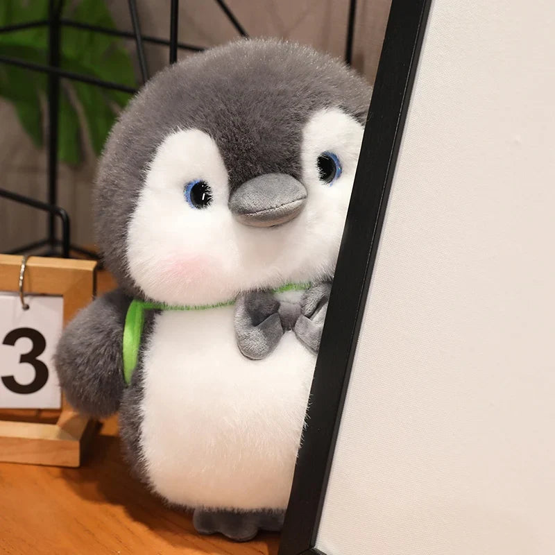 Fluffy Gray Penguin Plushie with Turtle Backpack-Kawaii Dream