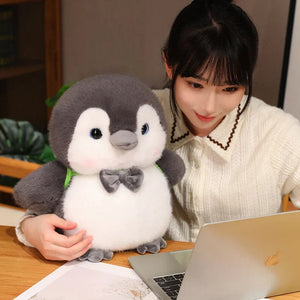 Fluffy Gray Penguin Plushie with Turtle Backpack-Kawaii Dream