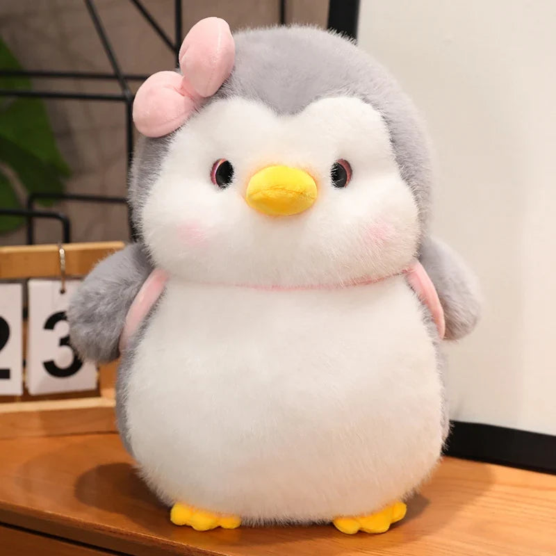 Fluffy Gray Penguin Plushie with Turtle Backpack-Kawaii Dream