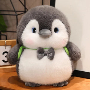 Fluffy Gray Penguin Plushie with Turtle Backpack-Kawaii Dream