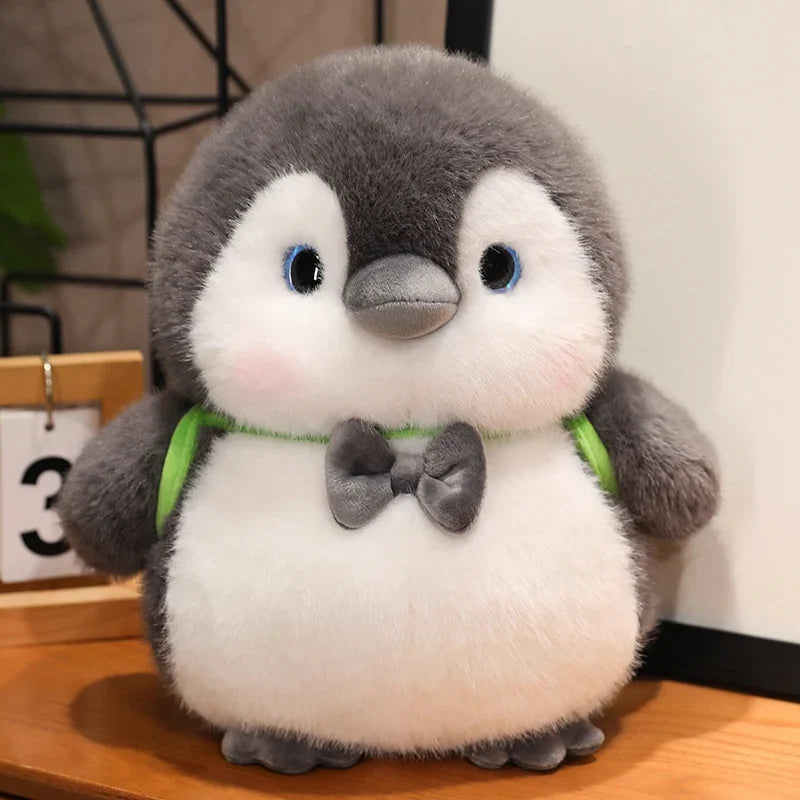 Fluffy Gray Penguin Plushie with Turtle Backpack-Kawaii Dream