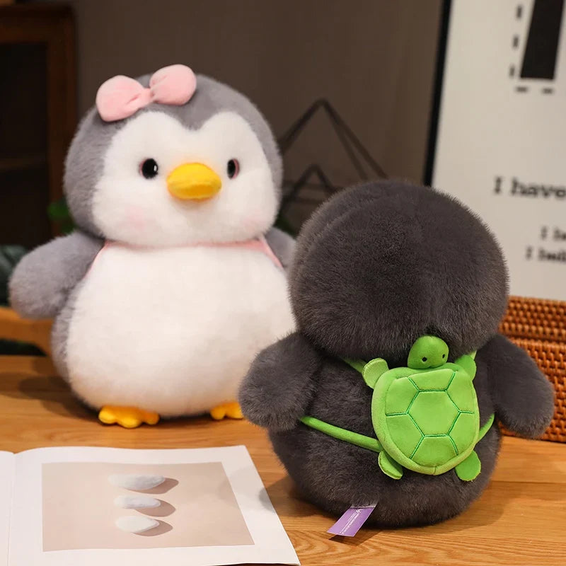 Fluffy Gray Penguin Plushie with Turtle Backpack-Kawaii Dream