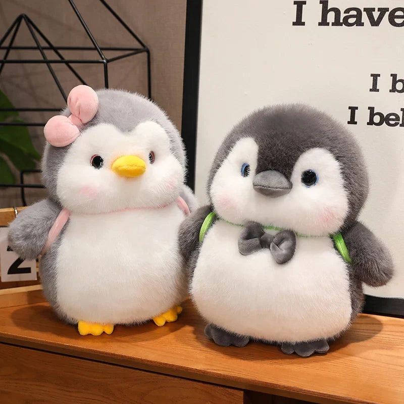 Fluffy Gray Penguin Plushie with Turtle Backpack-Kawaii Dream