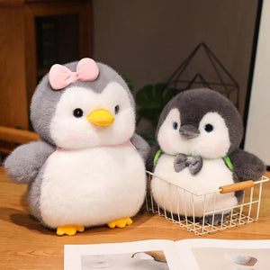 Fluffy Gray Penguin Plushie with Turtle Backpack-Kawaii Dream