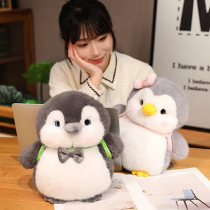 Fluffy Gray Penguin Plushie with Turtle Backpack-Kawaii Dream