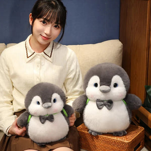 Fluffy Gray Penguin Plushie with Turtle Backpack-Kawaii Dream