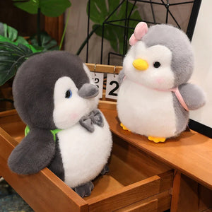Fluffy Gray Penguin Plushie with Turtle Backpack-Kawaii Dream