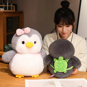 Fluffy Gray Penguin Plushie with Turtle Backpack-Kawaii Dream