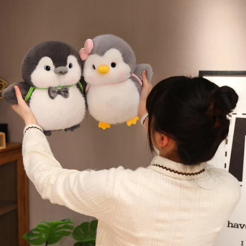 Fluffy Gray Penguin Plushie with Turtle Backpack-Kawaii Dream