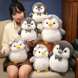 Fluffy Gray Penguin Plushie with Turtle Backpack-Kawaii Dream