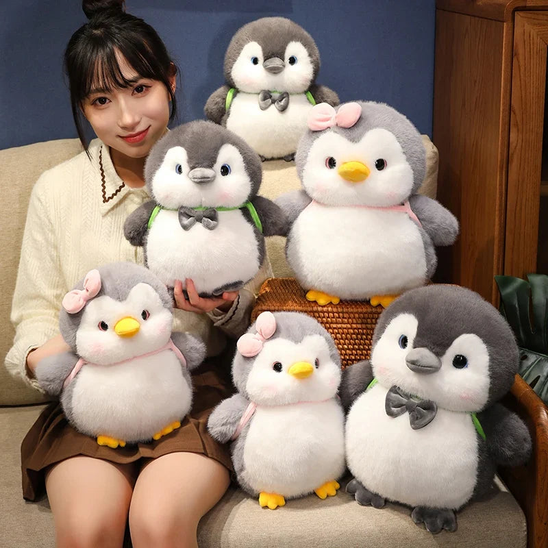 Fluffy Gray Penguin Plushie with Turtle Backpack-Kawaii Dream