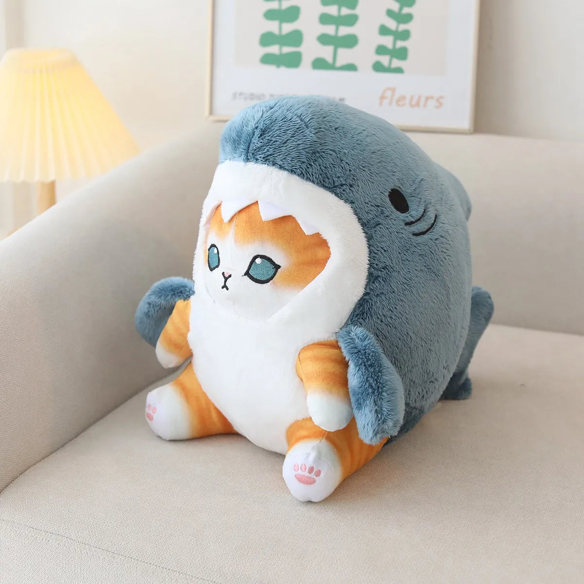 Fluffy Kawaii Ginger Gray Shark Cat Plushies-Kawaii Dream