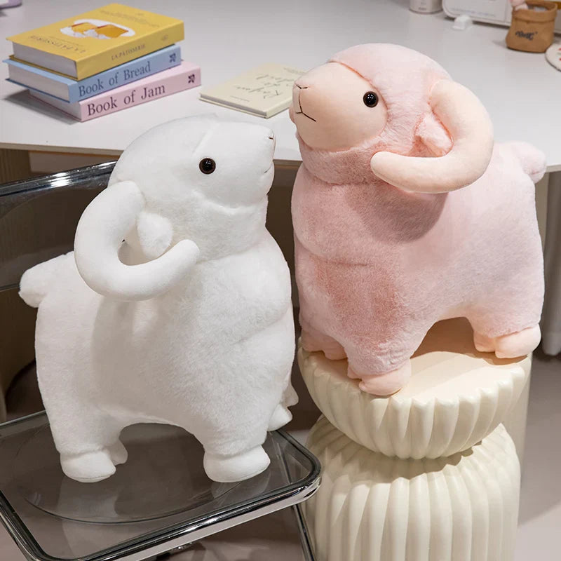 Fluffy Pink White Sheep Ram Plushies-Kawaii Dream