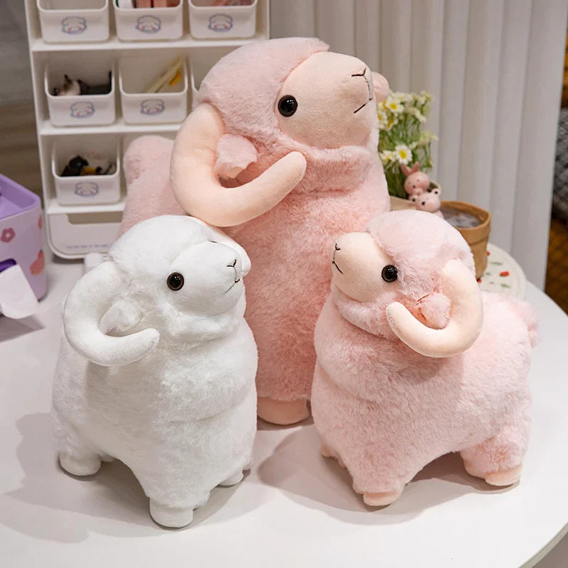 Fluffy Pink White Sheep Ram Plushies-Kawaii Dream