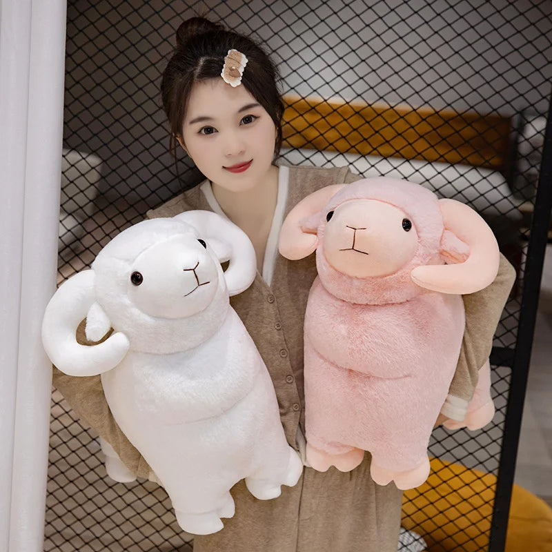 Fluffy Pink White Sheep Ram Plushies-Kawaii Dream