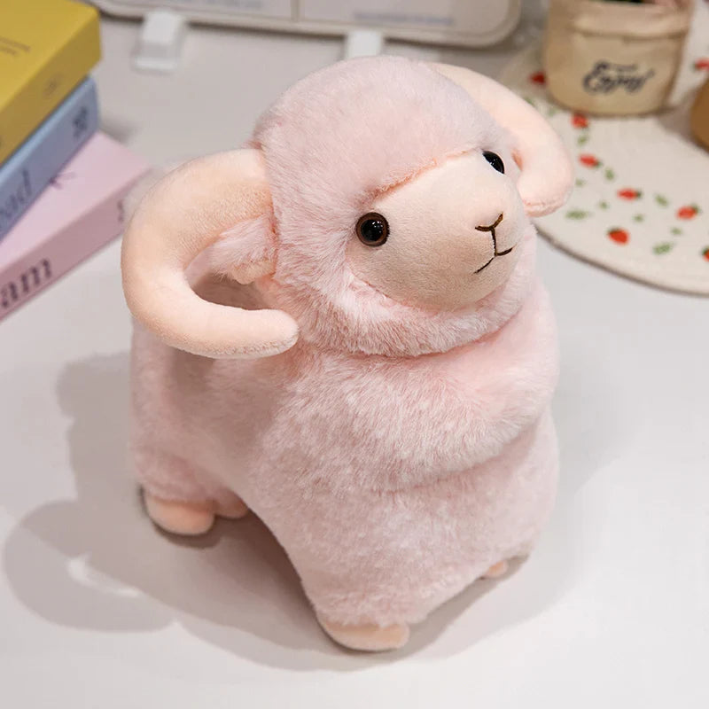 Fluffy Pink White Sheep Ram Plushies-Kawaii Dream