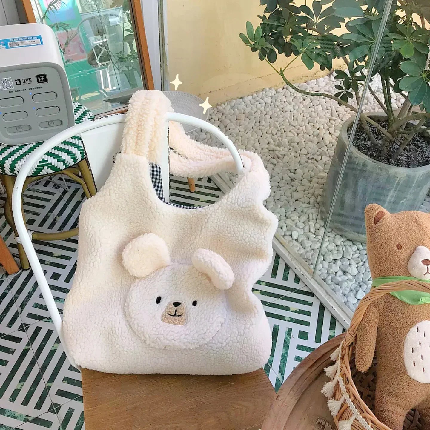 Fluffy Round Bear Tote Bag-Kawaii Dream