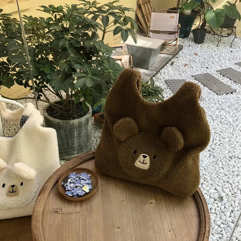 Fluffy Round Bear Tote Bag-Kawaii Dream