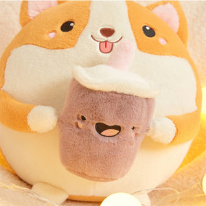Fluffy Round Chubby Corgi Bubble Tea Plushie-Kawaii Dream
