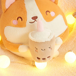 Fluffy Round Chubby Corgi Bubble Tea Plushie-Kawaii Dream