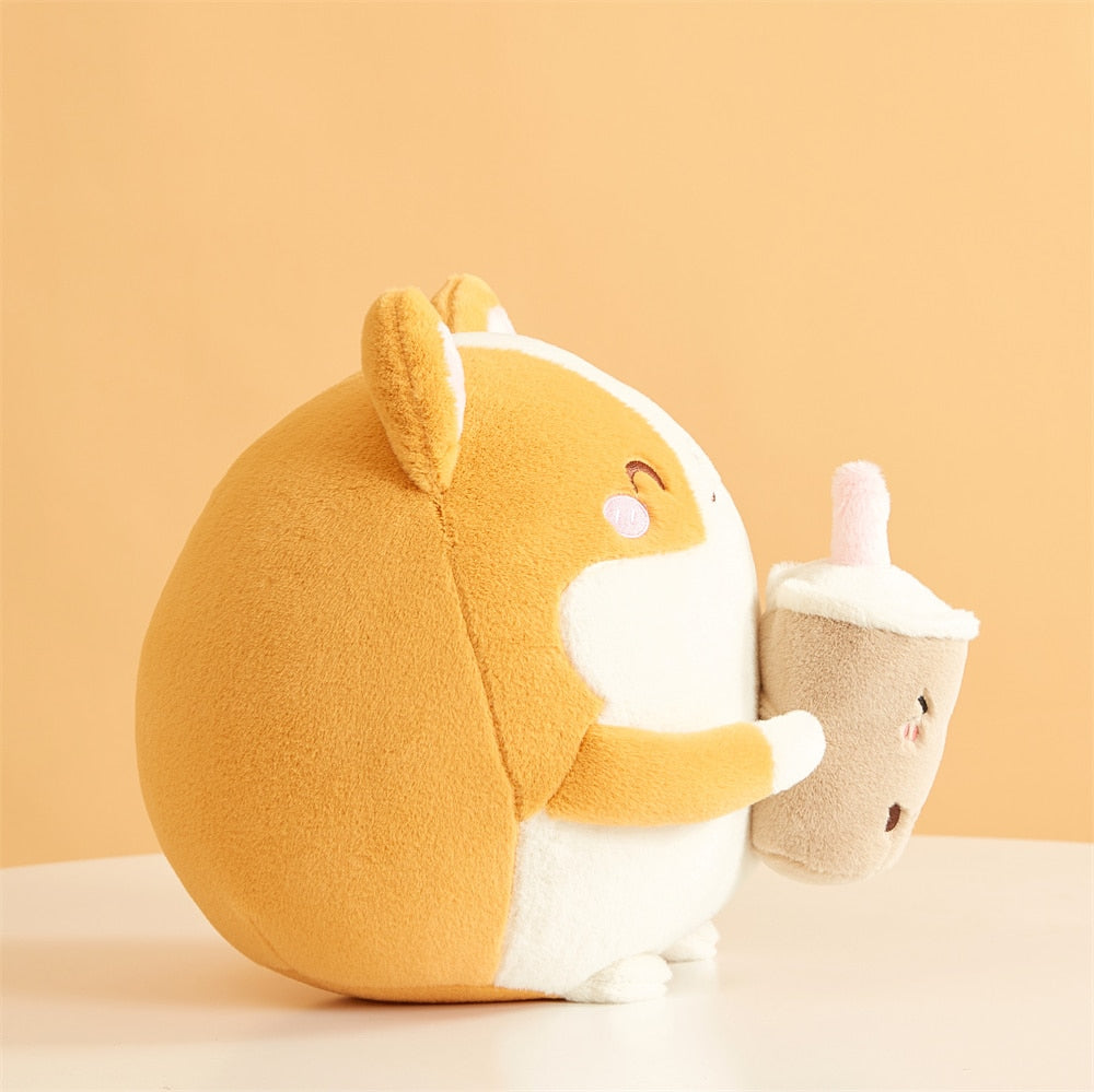 Fluffy Round Chubby Corgi Bubble Tea Plushie-Kawaii Dream
