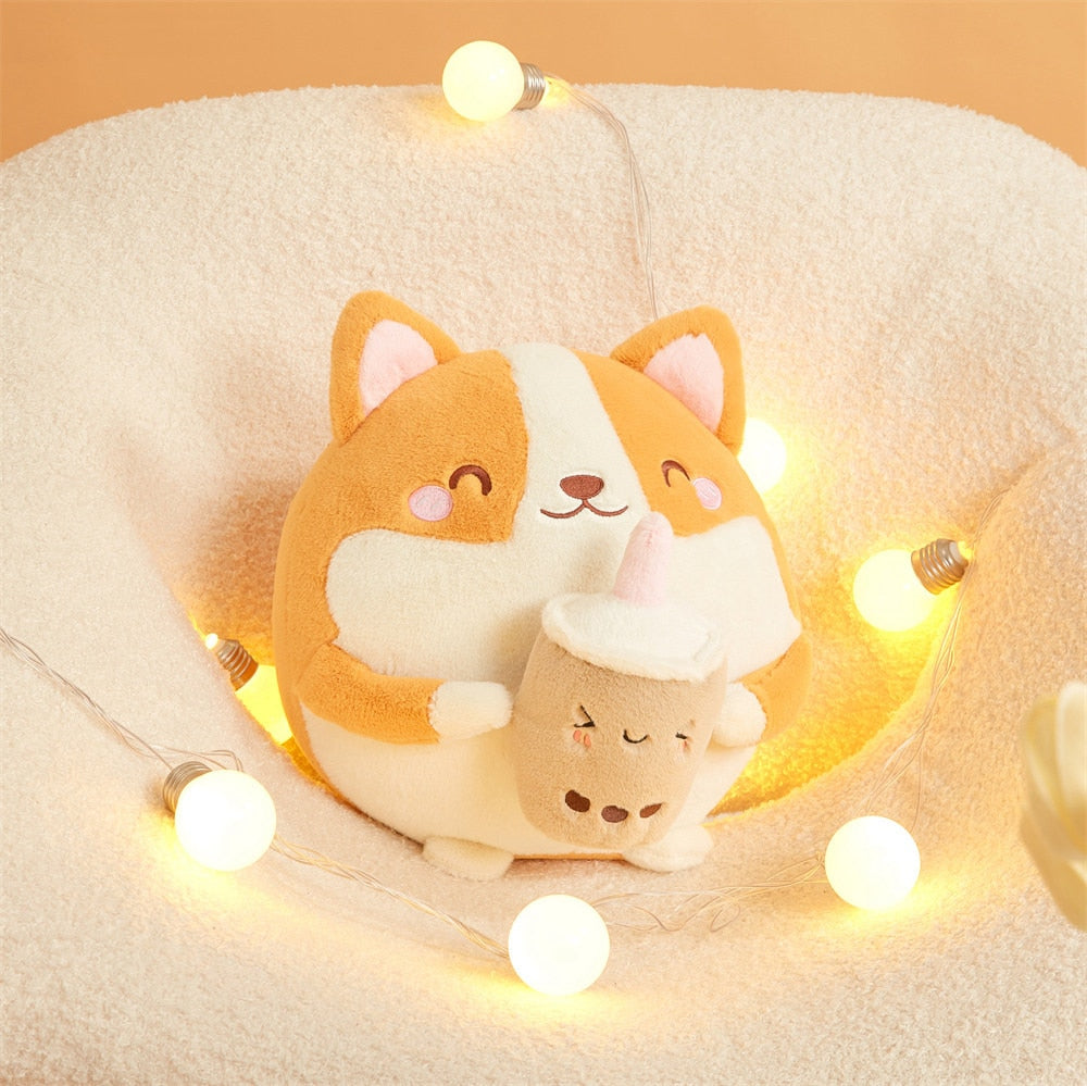 Fluffy Round Chubby Corgi Bubble Tea Plushie-Kawaii Dream