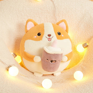 Fluffy Round Chubby Corgi Bubble Tea Plushie-Kawaii Dream