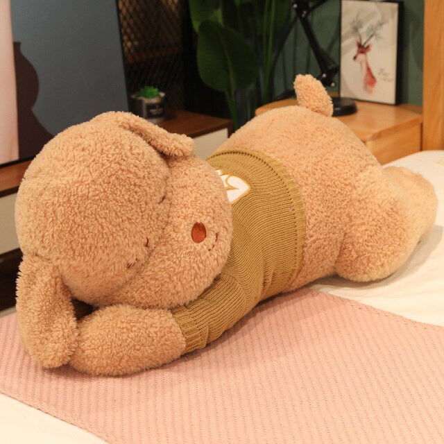 Fluffy Sleeping Brown White Dog Bear Plushie-Kawaii Dream
