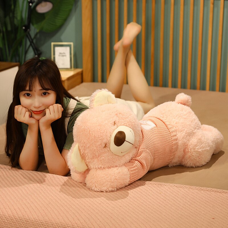 Fluffy Sleeping Brown White Dog Bear Plushie-Kawaii Dream