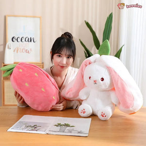 Fluffy Strawberry Carrot Bunny Zip Up Plushie-Kawaii Dream