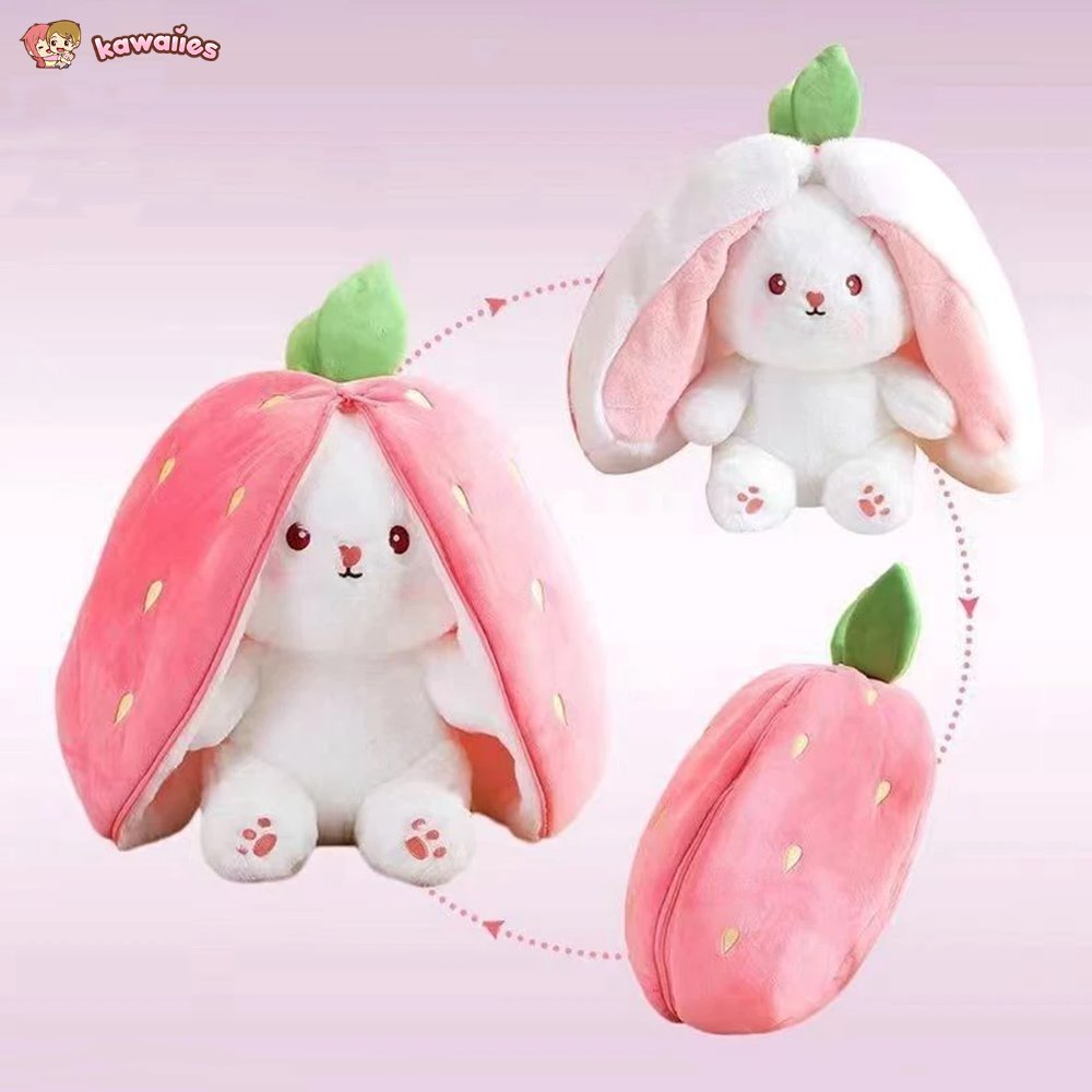 Fluffy Strawberry Carrot Bunny Zip Up Plushie-Kawaii Dream