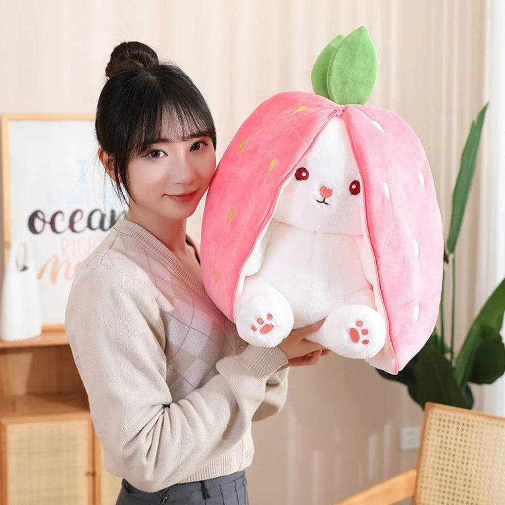 Fluffy Strawberry Carrot Bunny Zip Up Plushie-Kawaii Dream